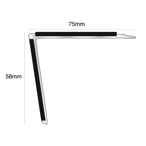 75mm x 58mm Rakeback Aluminium Stair Nosing Edge Trim With Pvc Insert