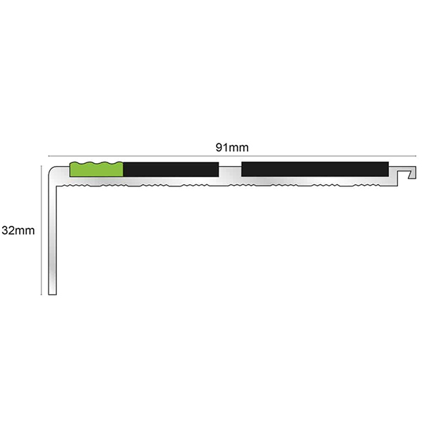 91mm x 32mm Aluminator Stair Nosing With Tredsafe PVC Insert Step Edge Protection