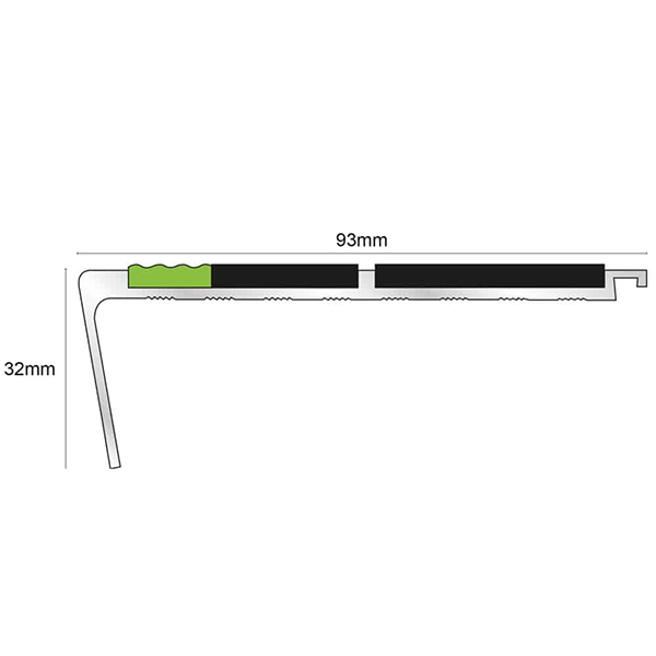 93mm x 32mm Rakeback Aluminator Stair Nosing With Tredsafe PVC Insert Step Edge Protection