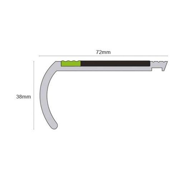 72mm x 38mm Bullnose Aluminator PVC Stair Nosing With Tredsafe PVC Insert