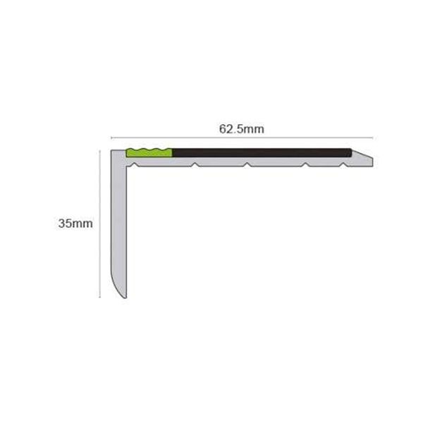 62.5mm x 35mm Aluminator Slimline Stair Nosing With Non Slip PVC Insert