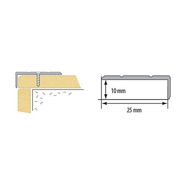 25mm x 10mm Aluminium Non Slip Stair Nosing Rubust Trim Drilled for Stairs Protection