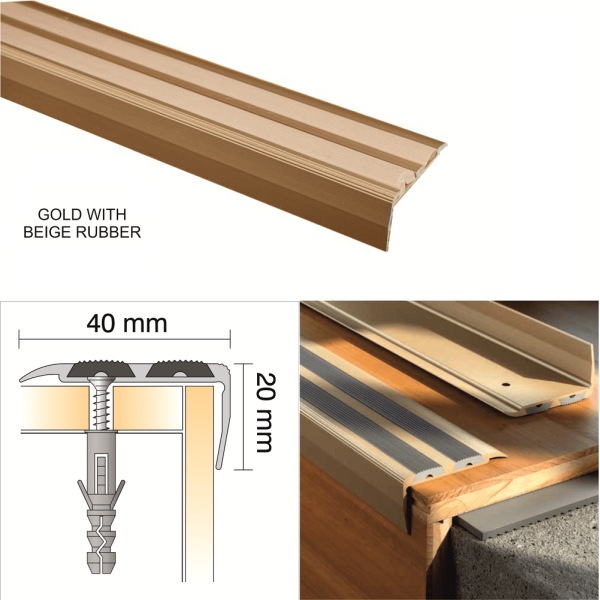 Aluminium Anti Slip Screw Fix Stair Edge Nosing Trim For Wooden, Laminate, Carpet, Vinyl or Tiled stairs 