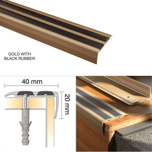 Aluminium Anti Slip Screw Fix Stair Edge Nosing Trim For Wooden, Laminate, Carpet, Vinyl or Tiled stairs 