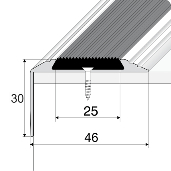 46mm x 30mm Aluminium Stair Nosing Edge Trim With Anti-Slip Rubber Insert