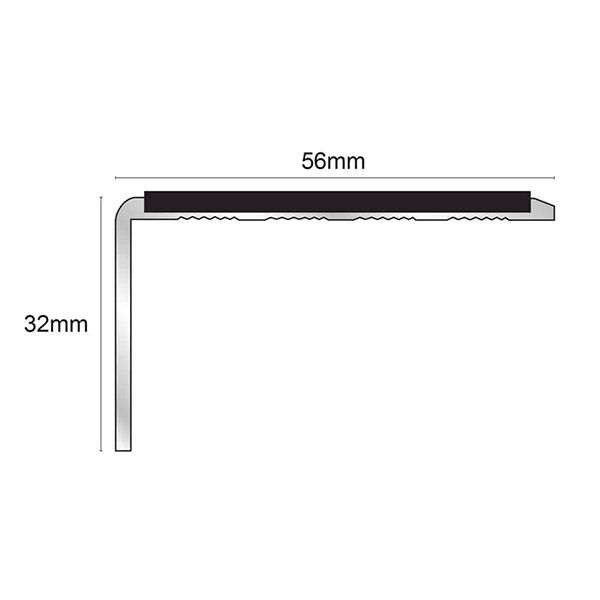 56mm x 32mm Aluminium Stair Nosing Edge Trim With Non Slip Pvc Insert