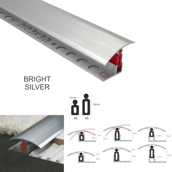 Aluminium Door Threshold T Bar Trim Adjustable Height/Pivots Easy Clip