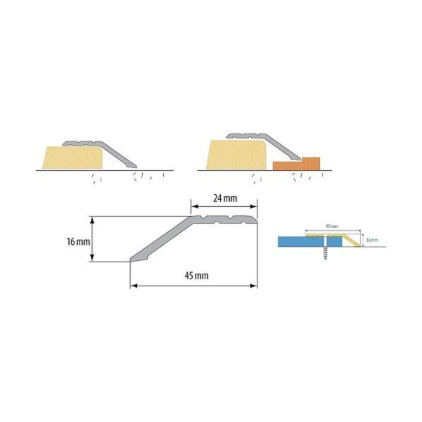 45mm x 16mm Aluminium Door Trim For Laminate Floors at Different Levels