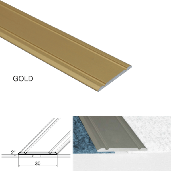 30mm Wide Aluminium Flat Door Threshold Screw fix For Wooden, Laminate, Carpet Vinyl Flooring