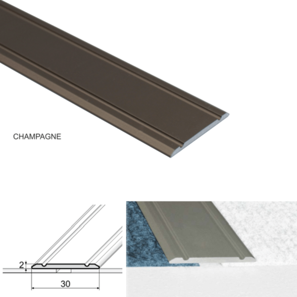 30mm Wide Aluminium Flat Door Threshold Screw fix For Wooden, Laminate, Carpet Vinyl Flooring