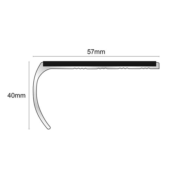 57mm x 40mm Bullnose Aluminium Stair Nosing Edge Trim With Pvc Insert