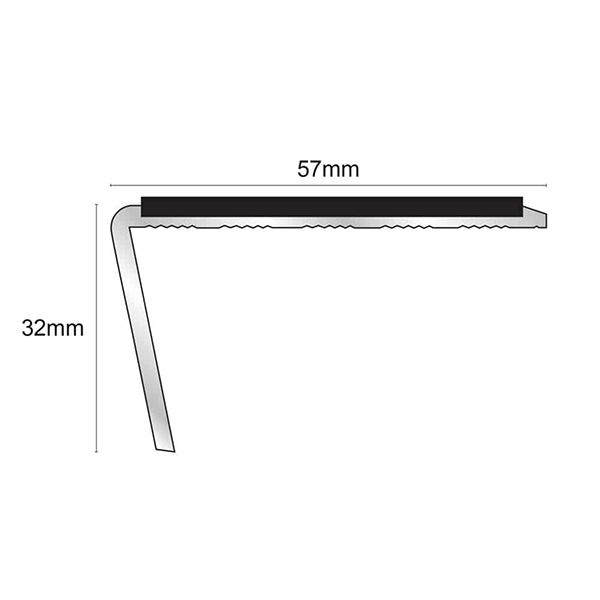 57mm x 32mm Aluminium Stair Nosing Rakeback Edge Trim With Pvc Insert