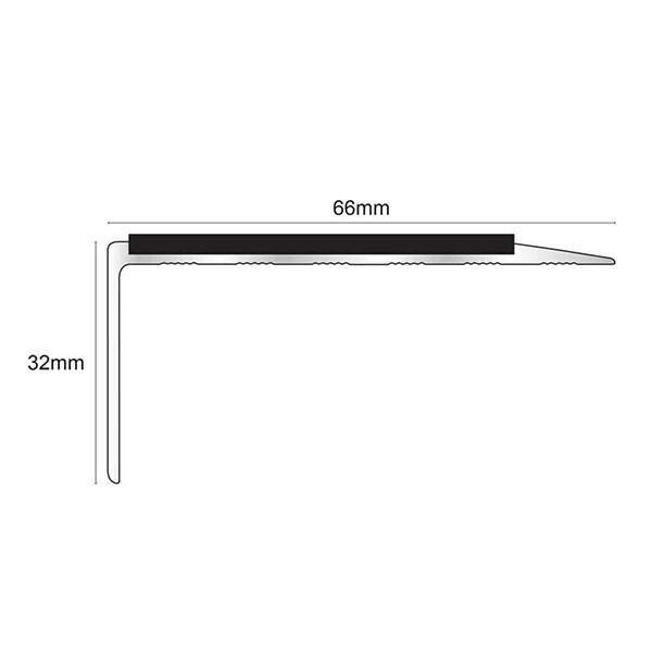 66mm x 32mm Aluminium Stair Nosing Edge Trim With Anti Slip Pvc Insert