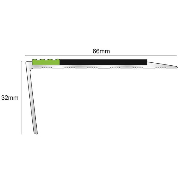 66mm x 32mm Aluminium Stair Nosing Edge Trim Rakeback With Tredsafe Pvc Insert