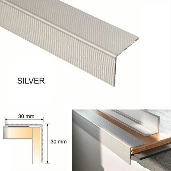 30mm x 30mm Self Adhesive Aluminium Stair Nosing For Tile And Carpet Treads