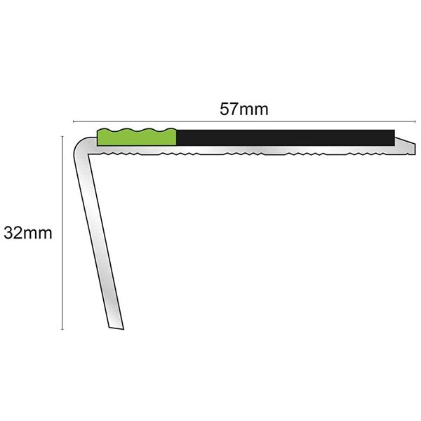 57mm x 32mm Aluminator Rakeback Stair Nosing Edge Trim With Non Slip PVC Insert