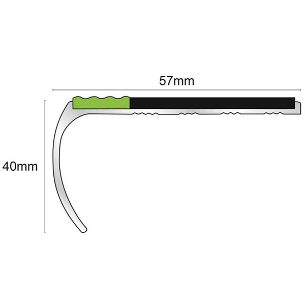 57mm x 40mm Aluminator Bullnose Stair Nosing Edge Trim With Anti Slip PVC Insert