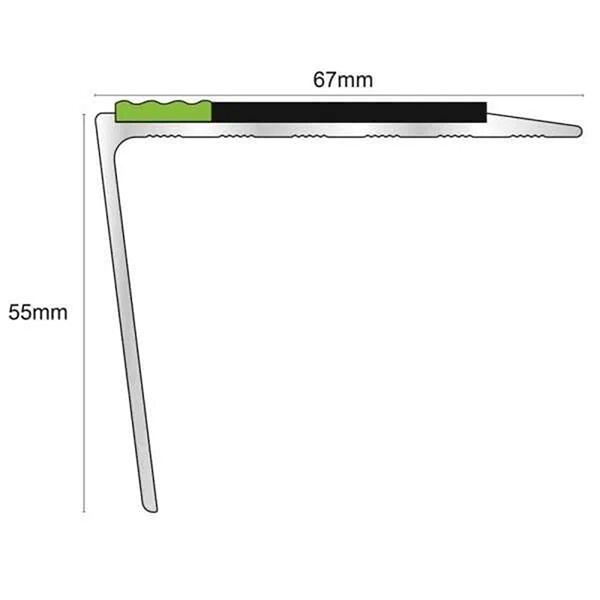 67mm x 55mm Rakeback Aluminium Stair Nosing Edge Trim With Tredsafe Pvc Insert DDA Compliant