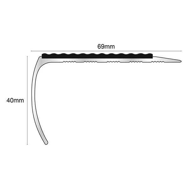 69mm x 40mm Bullnose Aluminium Stair Nosing Edge Trim With Tredsafe Pvc Insert
