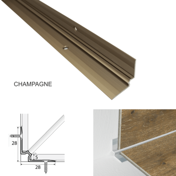 28mm x 28mm Aluminium Stairs Nosing For Inner corner Luxury Click Vinyl Flooring