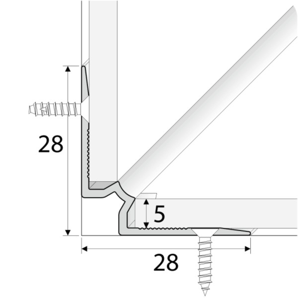 28mm x 28mm Aluminium Stairs Nosing For Inner corner Luxury Click Vinyl Flooring