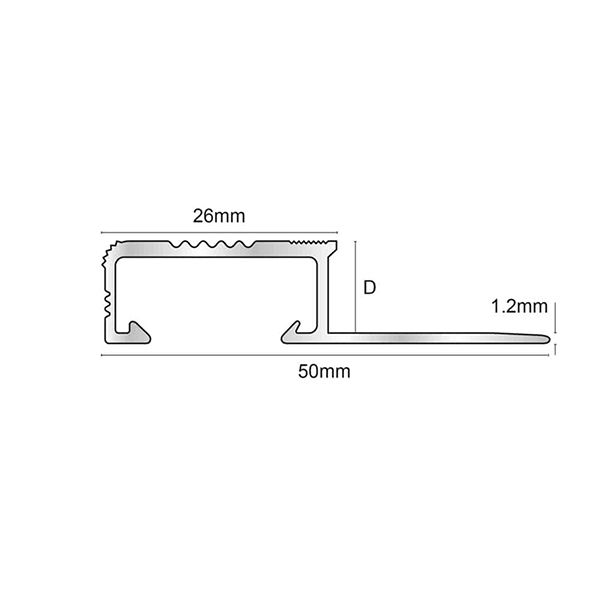 Aluminium Tile-In Stair Nosing Matt Silver securing edge