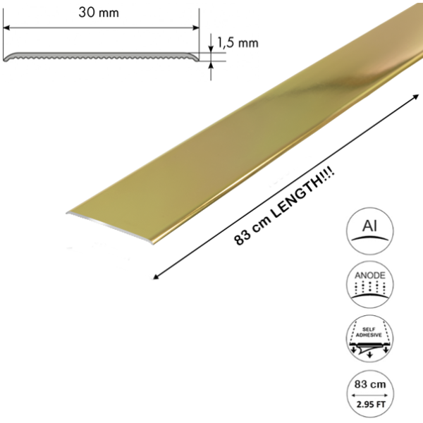 30mm Anodised Aluminium Door Floor Bar Edge Trim Threshold Self Adhesive