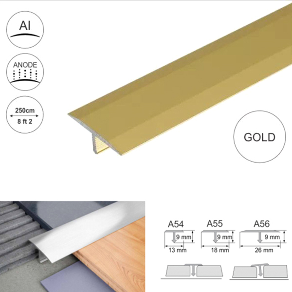 Anodised Aluminium Door Threshold Trim T Bar Transition Strip For Tiles