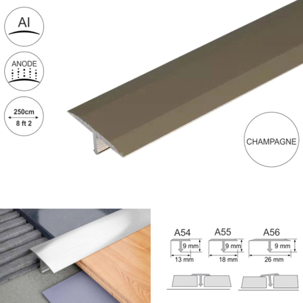 Anodised Aluminium Door Threshold Trim T Bar Transition Strip For Tiles