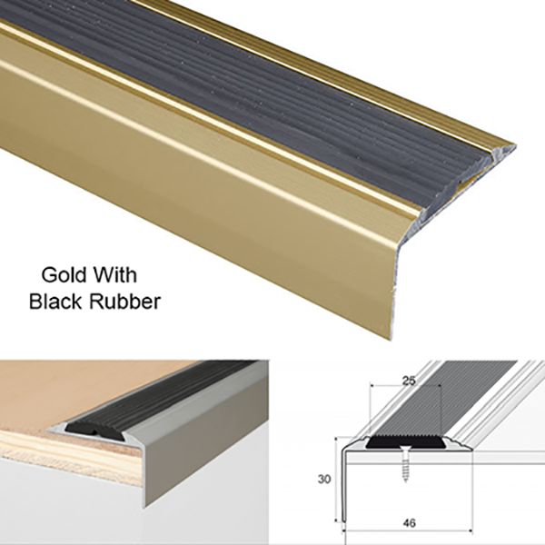 Anodised Aluminium Non Slip Rubber Insert Stair Nosing For Tread Edges