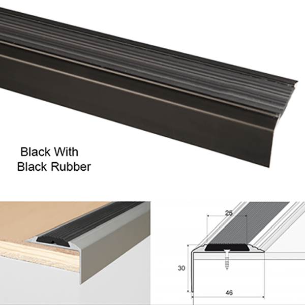 Anodised Aluminium Non Slip Rubber Insert Stair Nosing For Tread Edges