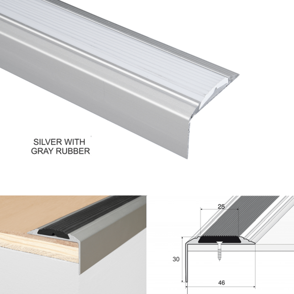 Anodised Aluminium Non Slip Rubber Insert Stair Nosing For Tread Edges