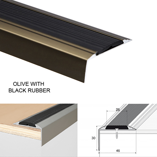 Anodised Aluminium Non Slip Rubber Insert Stair Nosing For Tread Edges