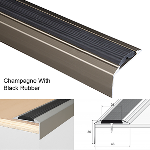 Anodised Aluminium Non Slip Rubber Insert Stair Nosing For Tread Edges