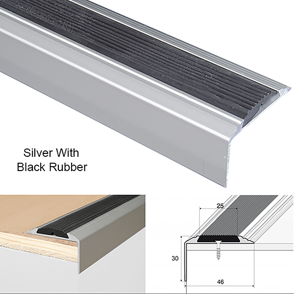 Anodised Aluminium Non Slip Rubber Insert Stair Nosing For Tread Edges