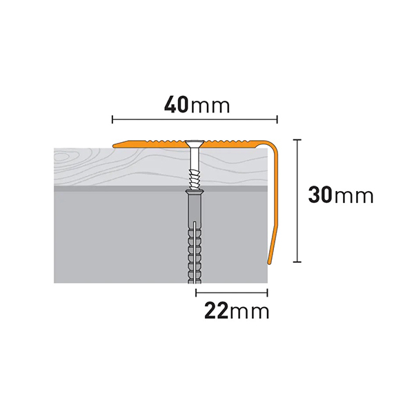 Screw Fix Non Slip Aluminium Anodised Stairs Tread Step Nosing Edge Trim - 1.20m Long