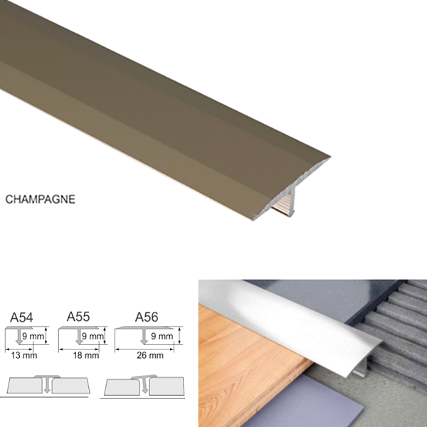 Anodised Aluminium Threshold Trim 18mm T Bar Transition Trim For Tiles