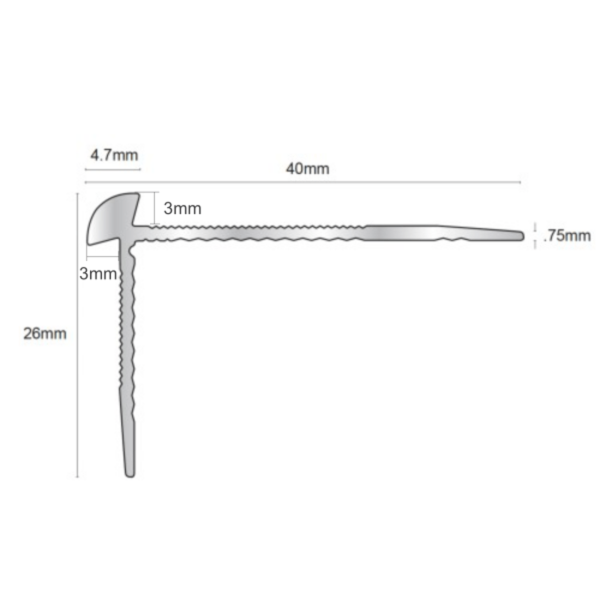 40mm x 26mm Anodised LVT Aluminium  Stair Nosing Edge Profile For 3mm Flooring
