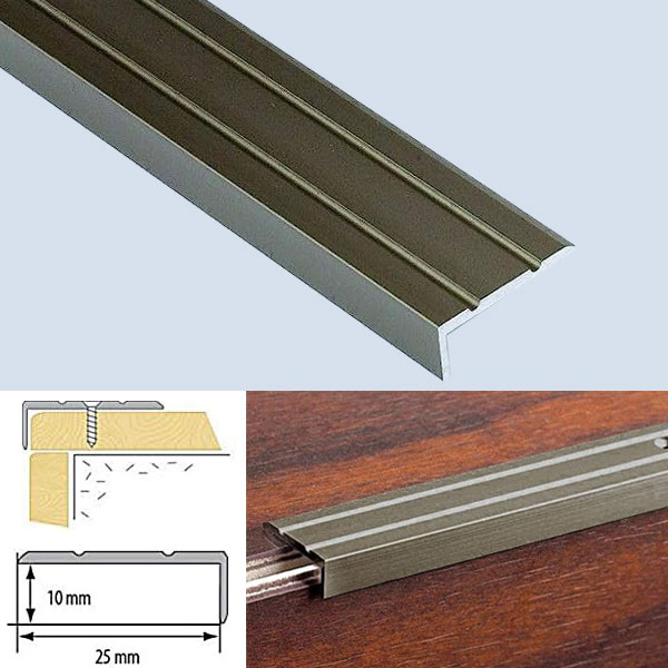 Anodised Non Slip Stair Edge Nosing Aluminium Rubust Trim Drilled