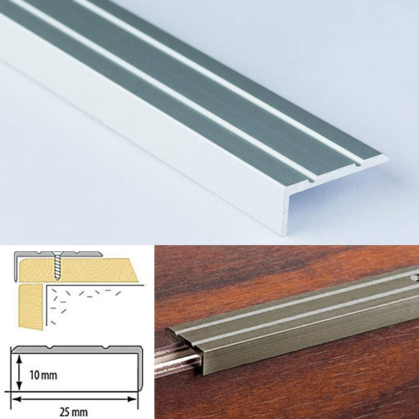 Anodised Non Slip Stair Edge Nosing Aluminium Rubust Trim Drilled