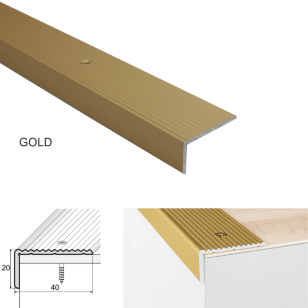 40mm x20mm Aluminum Stairs Nosing Ribbed For Stair Treads