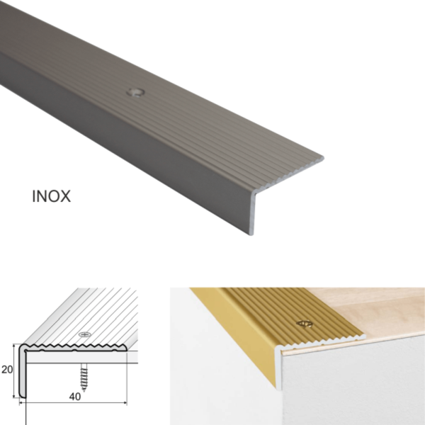 40mm x20mm Aluminum Stairs Nosing Ribbed For Stair Treads