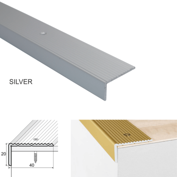 40mm x20mm Aluminum Stairs Nosing Ribbed For Stair Treads