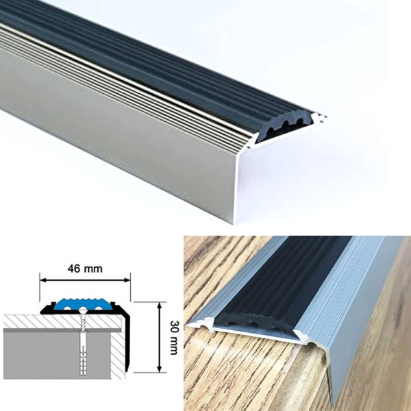 Anti-Slip Rubber Insert Anodised Aluminium Step Trim Edging Stair Nosing 