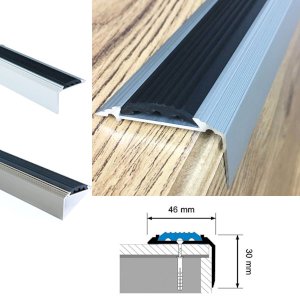 Anti-Slip Rubber Insert Anodised Aluminium Step Trim Edging Stair Nosing 