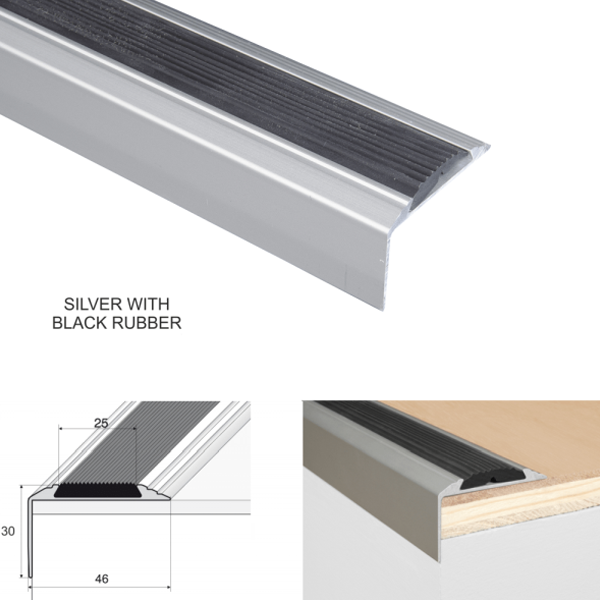 Anti Slip Self Adhesive Aluminium Stair Nosing Edge Trim With Rubber Insert