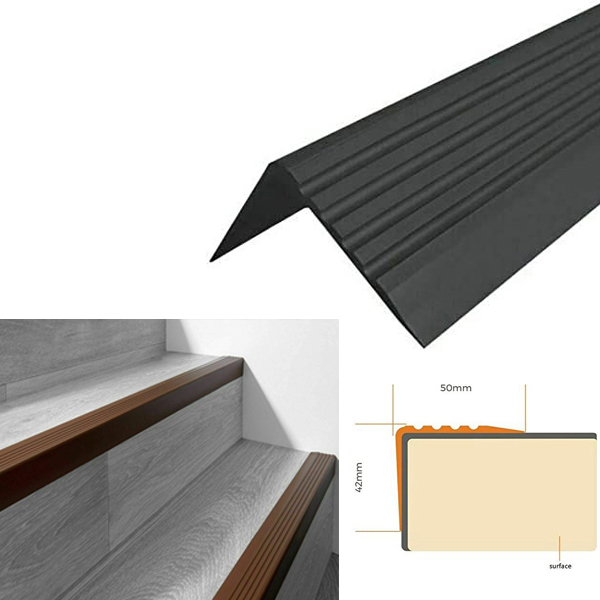 50mm x 42mm Bullnose Stair Nosing Non Slip Rubber Angle Step Edge