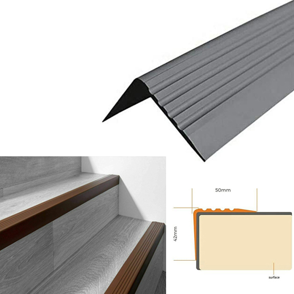 50mm x 42mm Bullnose Stair Nosing Non Slip Rubber Angle Step Edge