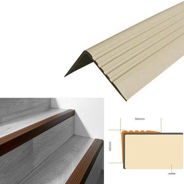 50mm x 42mm Bullnose Stair Nosing Non Slip Rubber Angle Step Edge