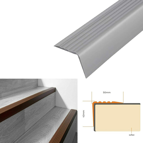 50mm x 42mm Bullnose Stair Nosing Non Slip Rubber Angle Step Edge